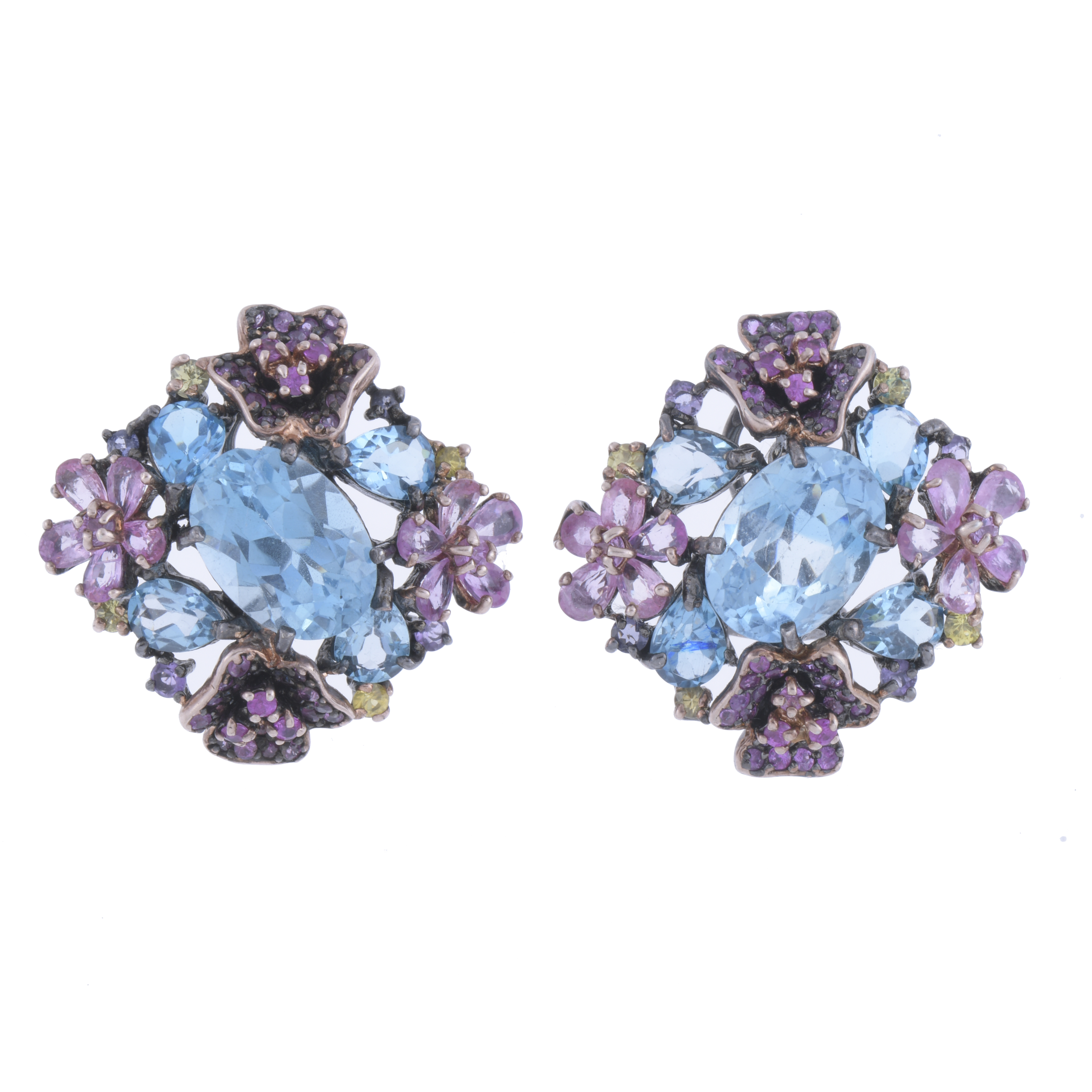 FLORAL EARRINGS WITH NATURAL COLOURED GEMSTONES