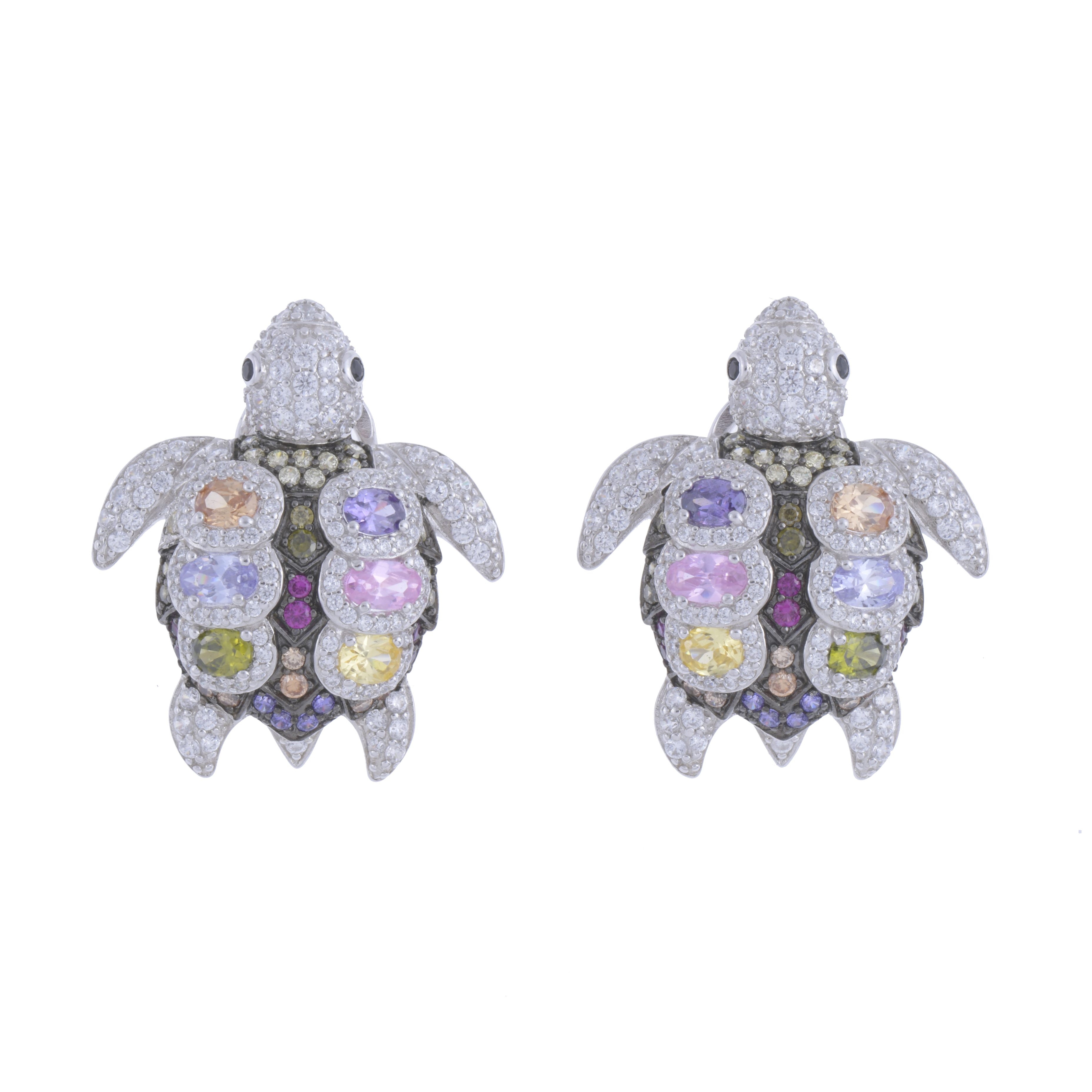 TURTLE-SHAPED EARRINGS WITH COLOURED ZIRCONS