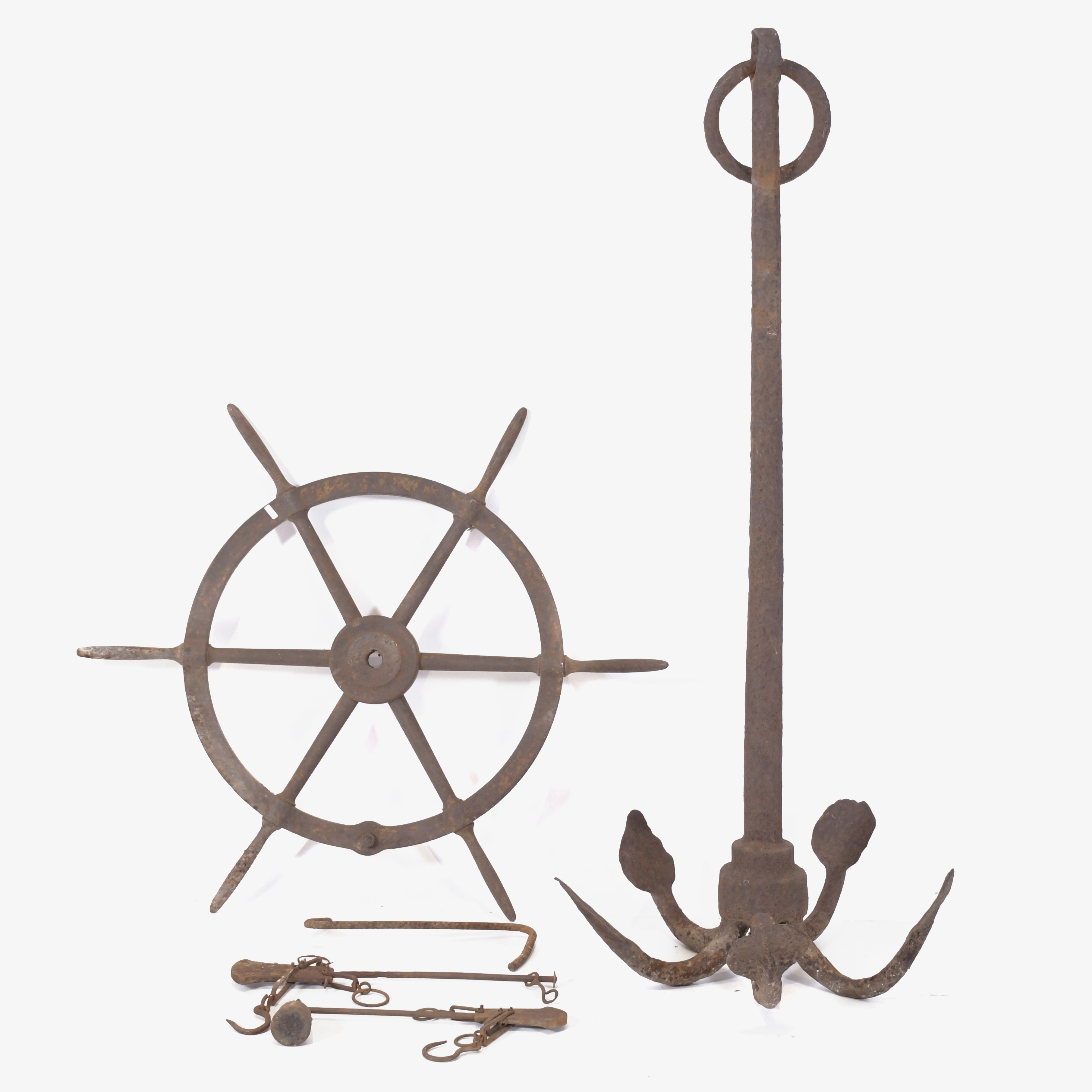 SET OF SHIP&#39;S RUDDER, ANCHOR AND SCALES, 20TH CENTURY. 