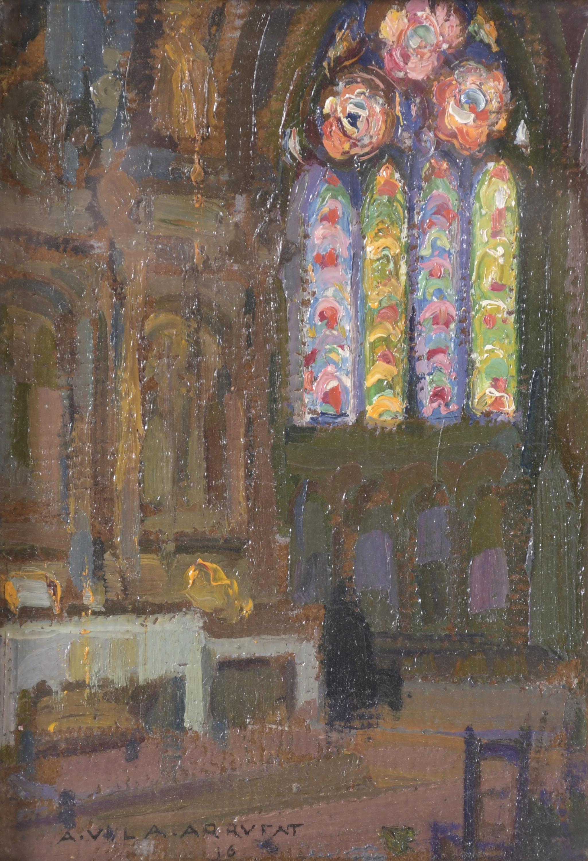 ANTONI VILA ARRUFAT (1896-1989). "INTERIOR OF A CHURCH".