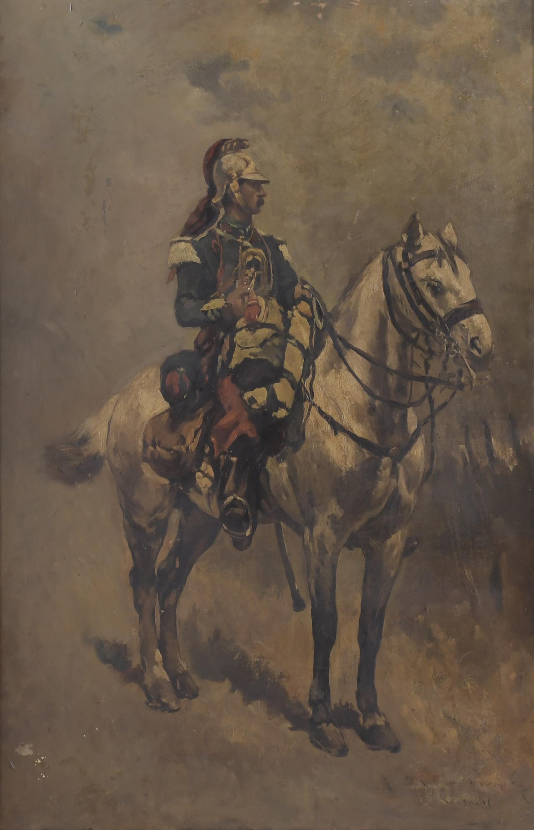 ESCUELA ESPAÑOLA, SIGLO XIX. "SOLDADO A CABALLO". 