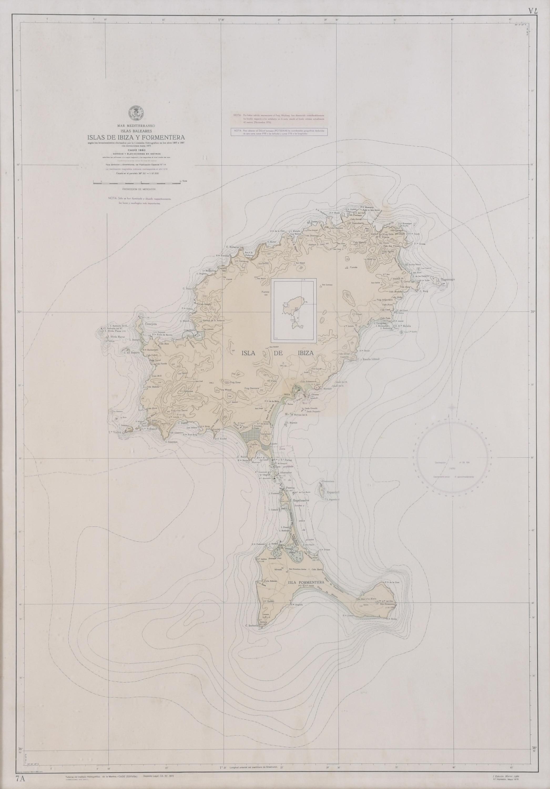 MAPA NÁUTICO DE LA COSTA DE FORMENTERA, 1976.