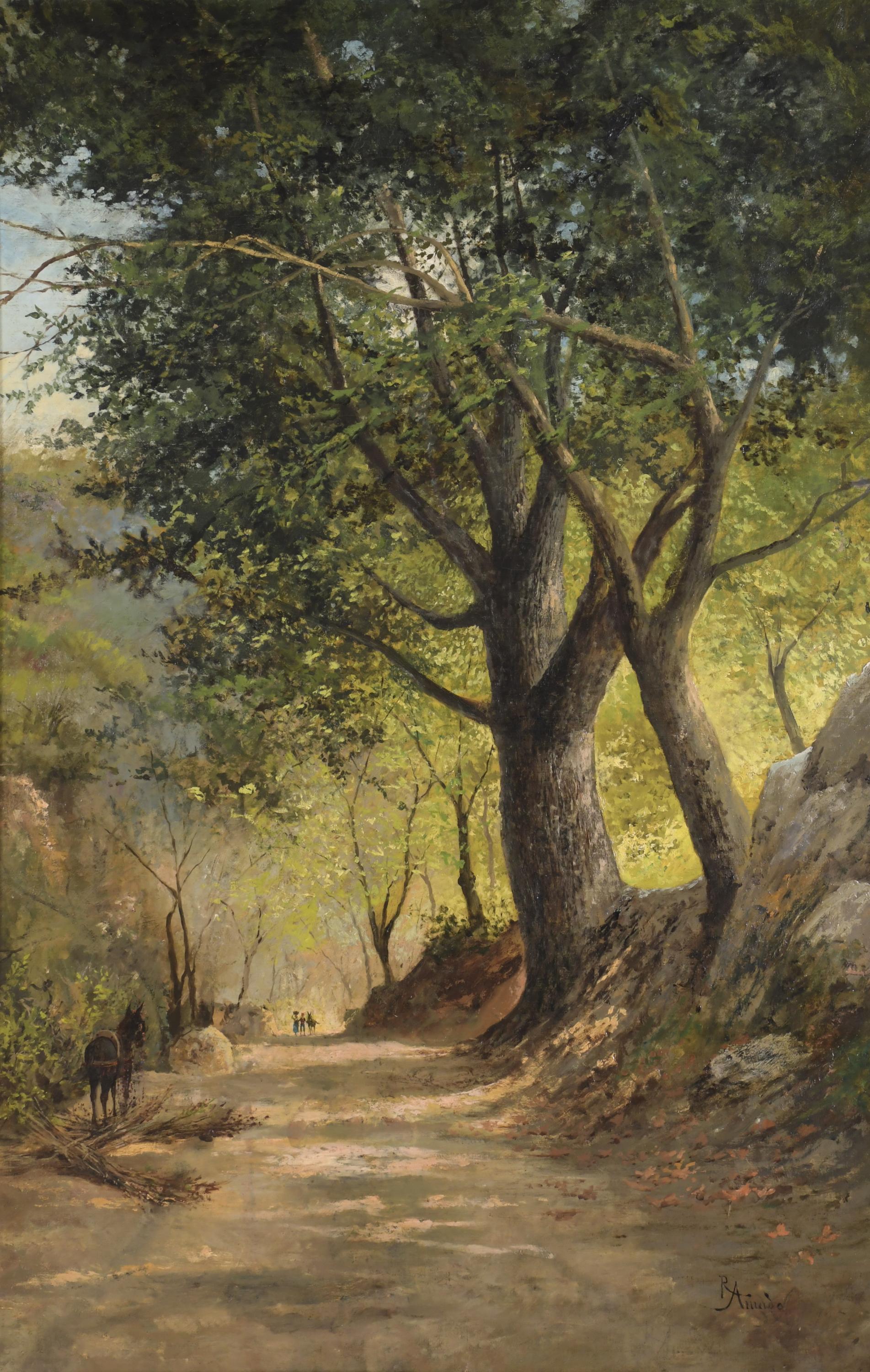 RAMÓN AMADO Y BERNARDET (1844-1888).  "TREE-LINED PATH", 18