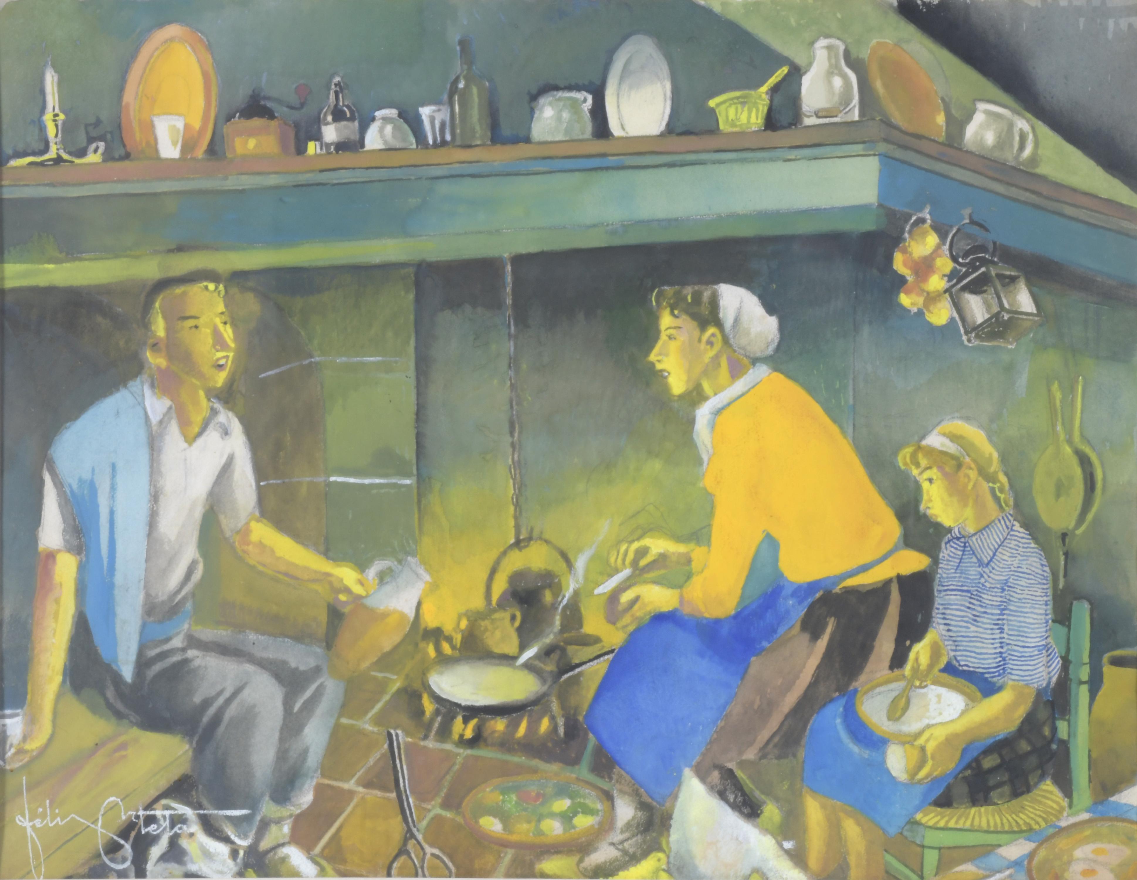 FELIX ARTETA Y ERRASTI (1890-1986).  "FAMILY SCENE".