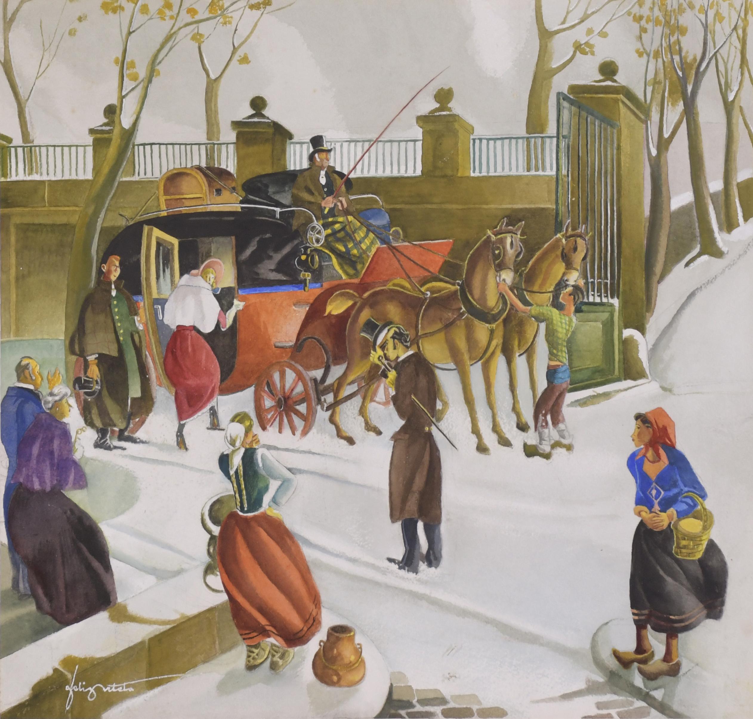 FÉLIX ARTETA (1890-1986). "GETTING INTO THE CARRIAGE".