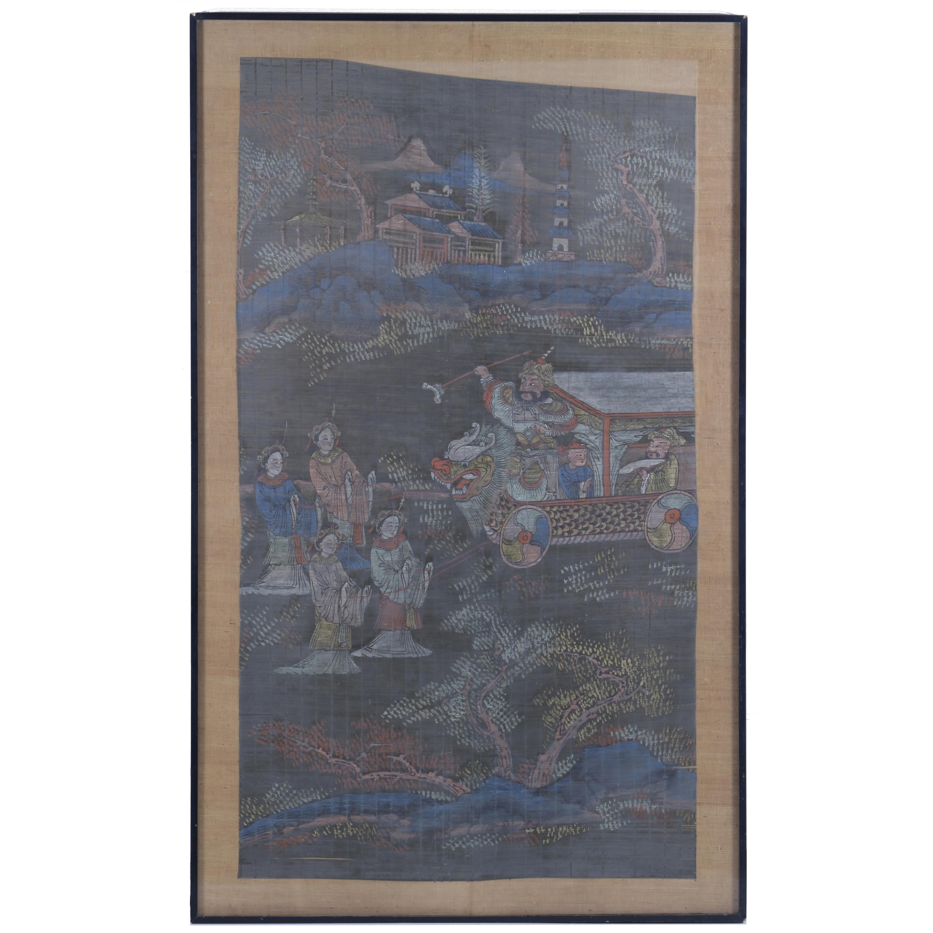 20TH CENTURY CHINESE SCHOOL. ORIENTAL-LIKE SCENE ON BAMBOO 