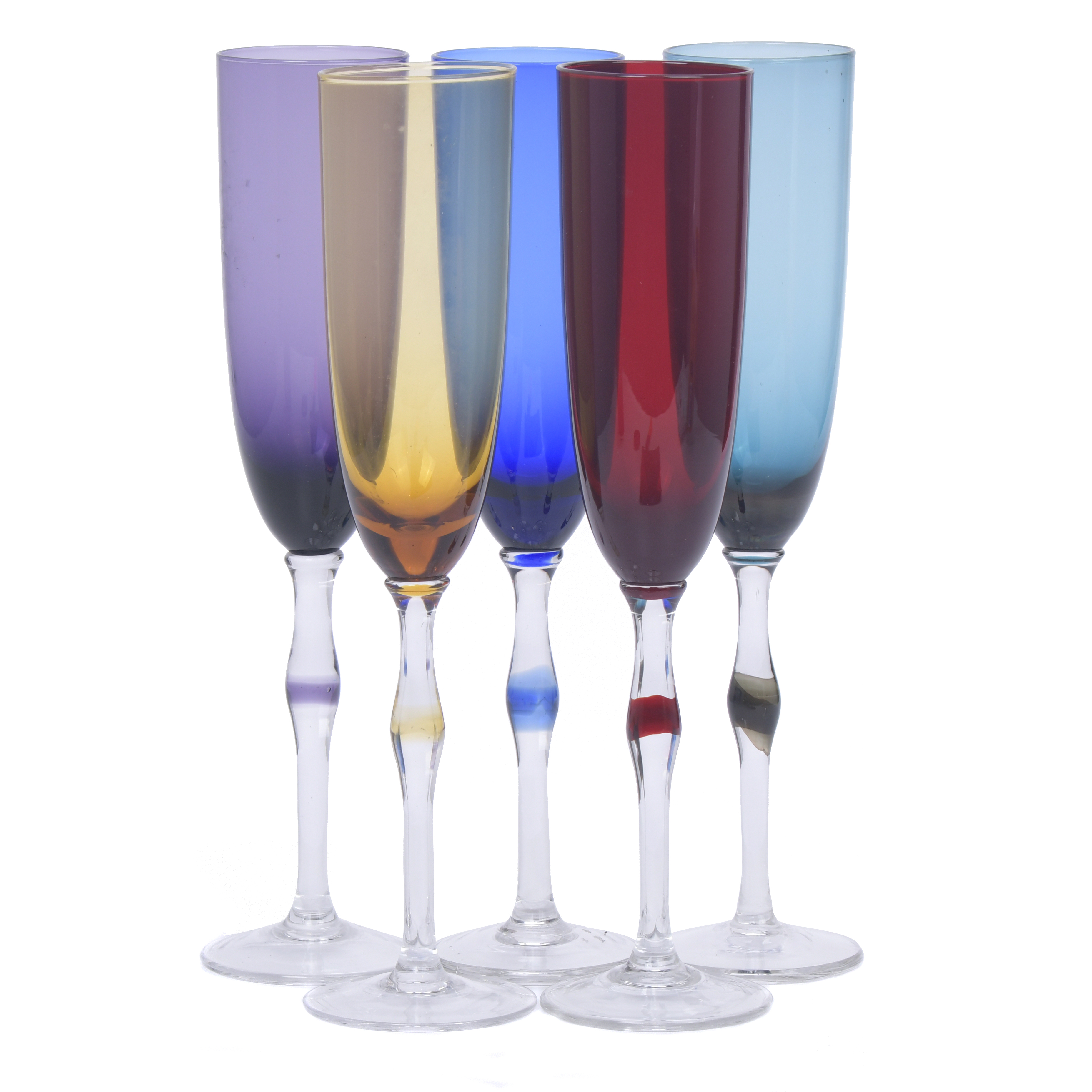 SET OF FIVE CHAMPAGNE GLASSES, 20TH CENTURY.