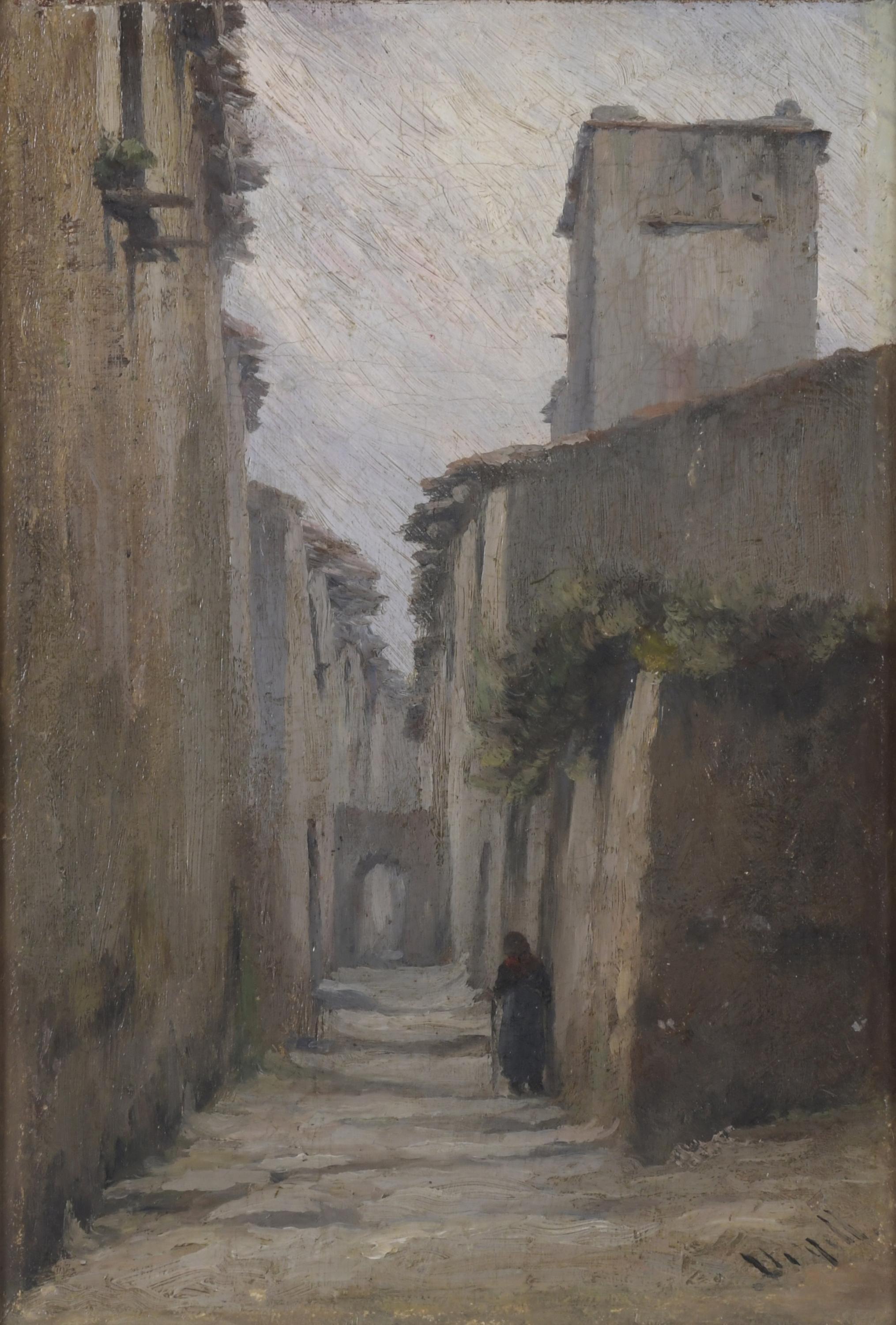 MODEST URGELL I INGLADA (1839-1919). "STREET WITH A FIGURE".