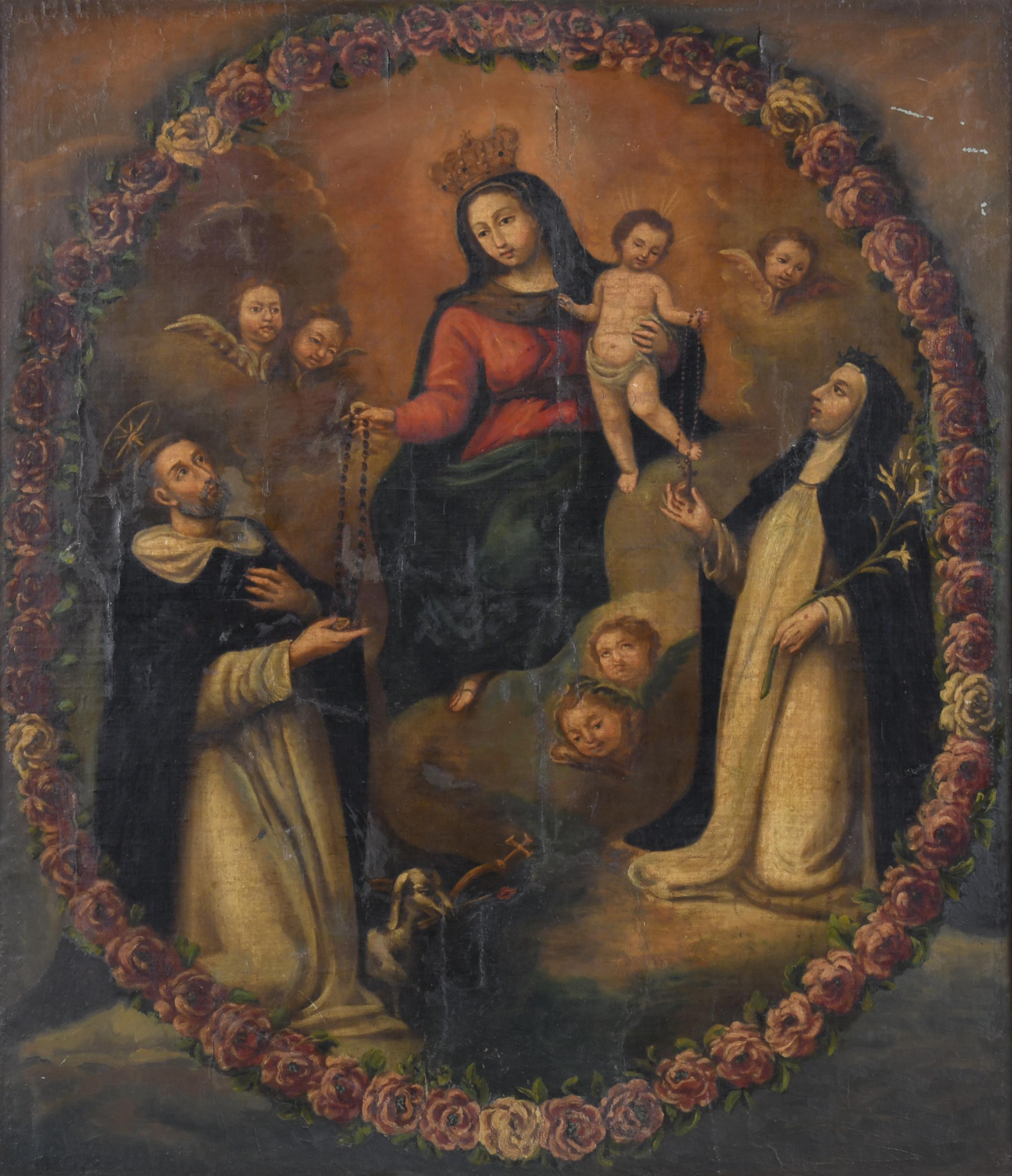 18TH CENTURY ANDALUSIAN SCHOOL. "Madonna handing a rosary t