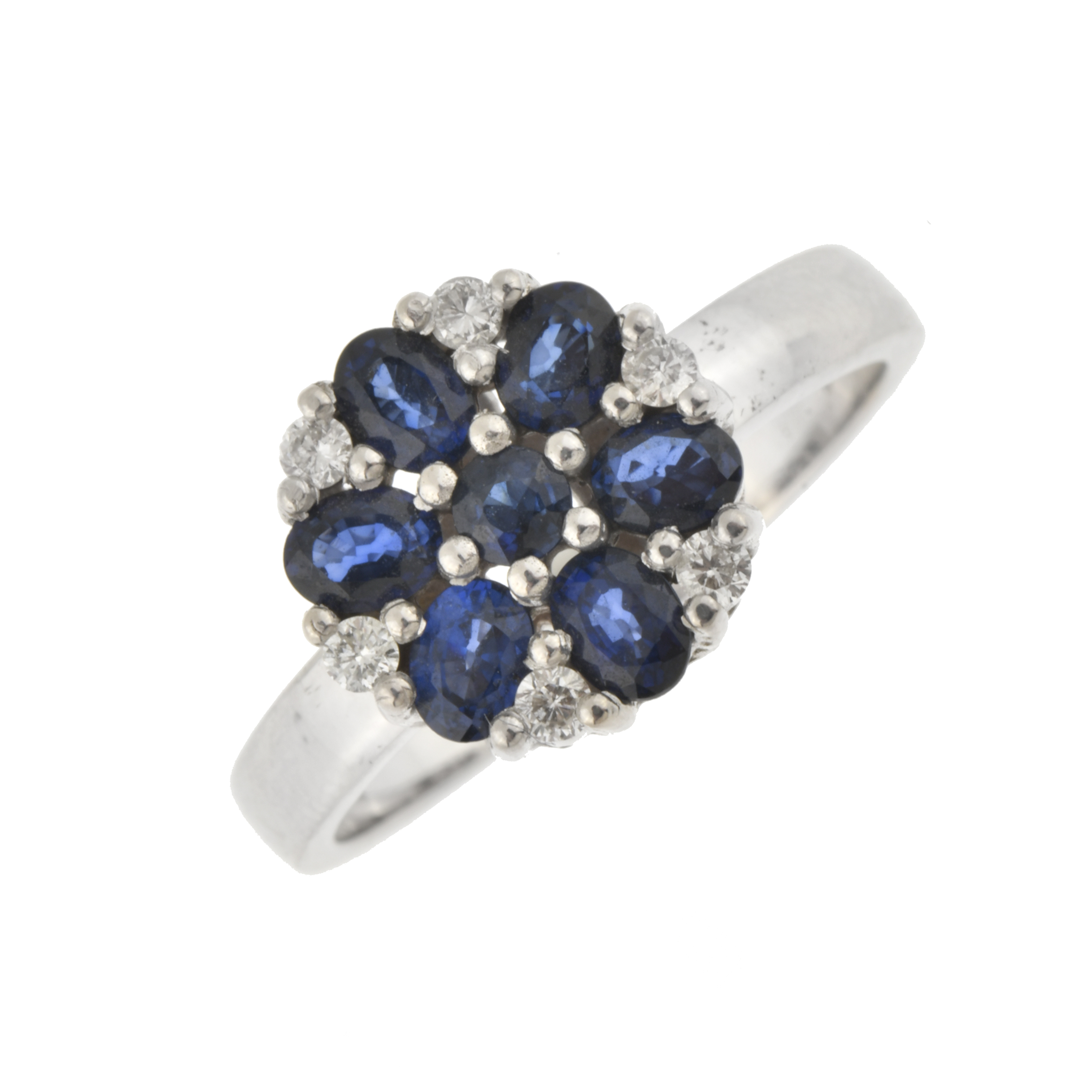 Sapphires and diamonds rosette ring.