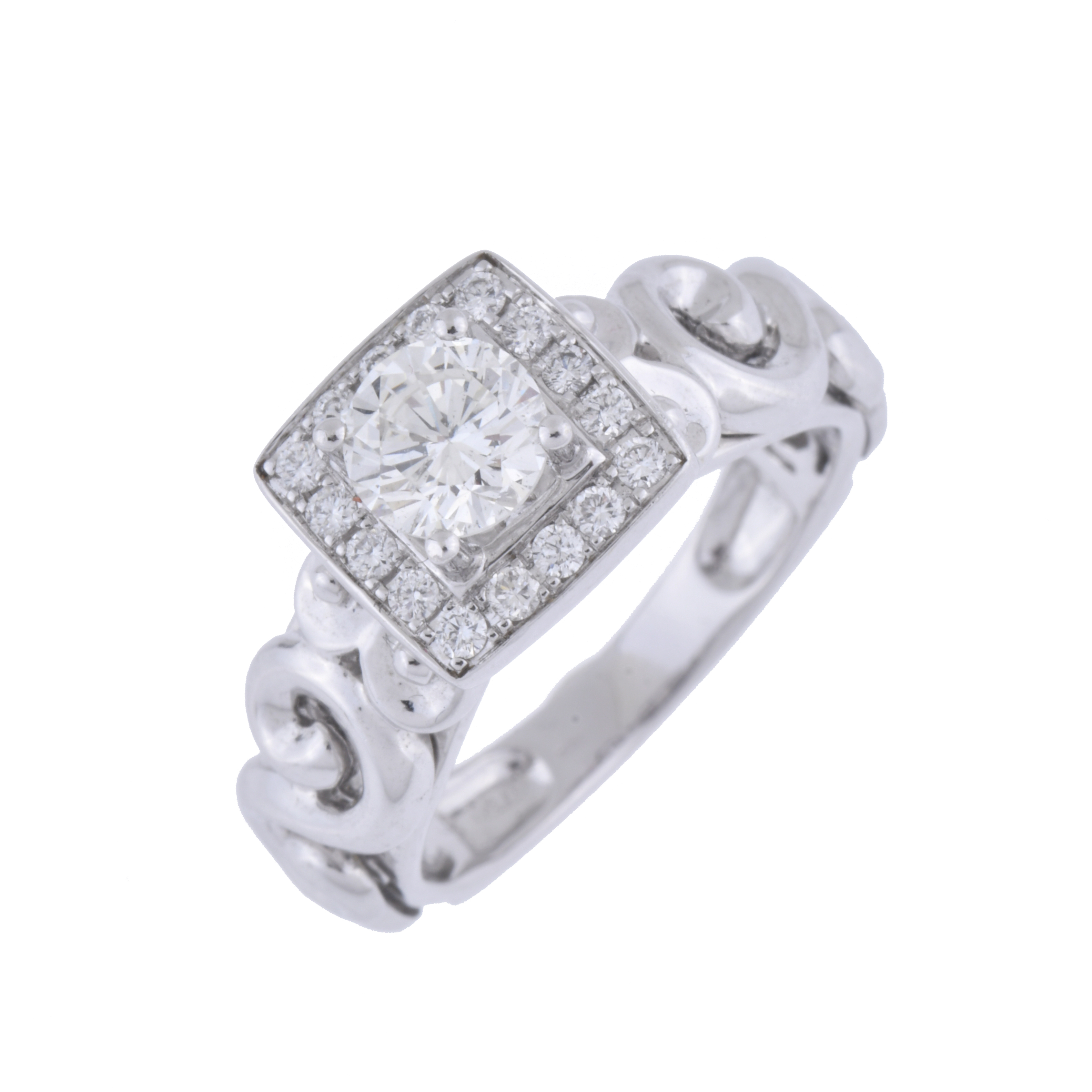 Square rosette ring with diamonds.