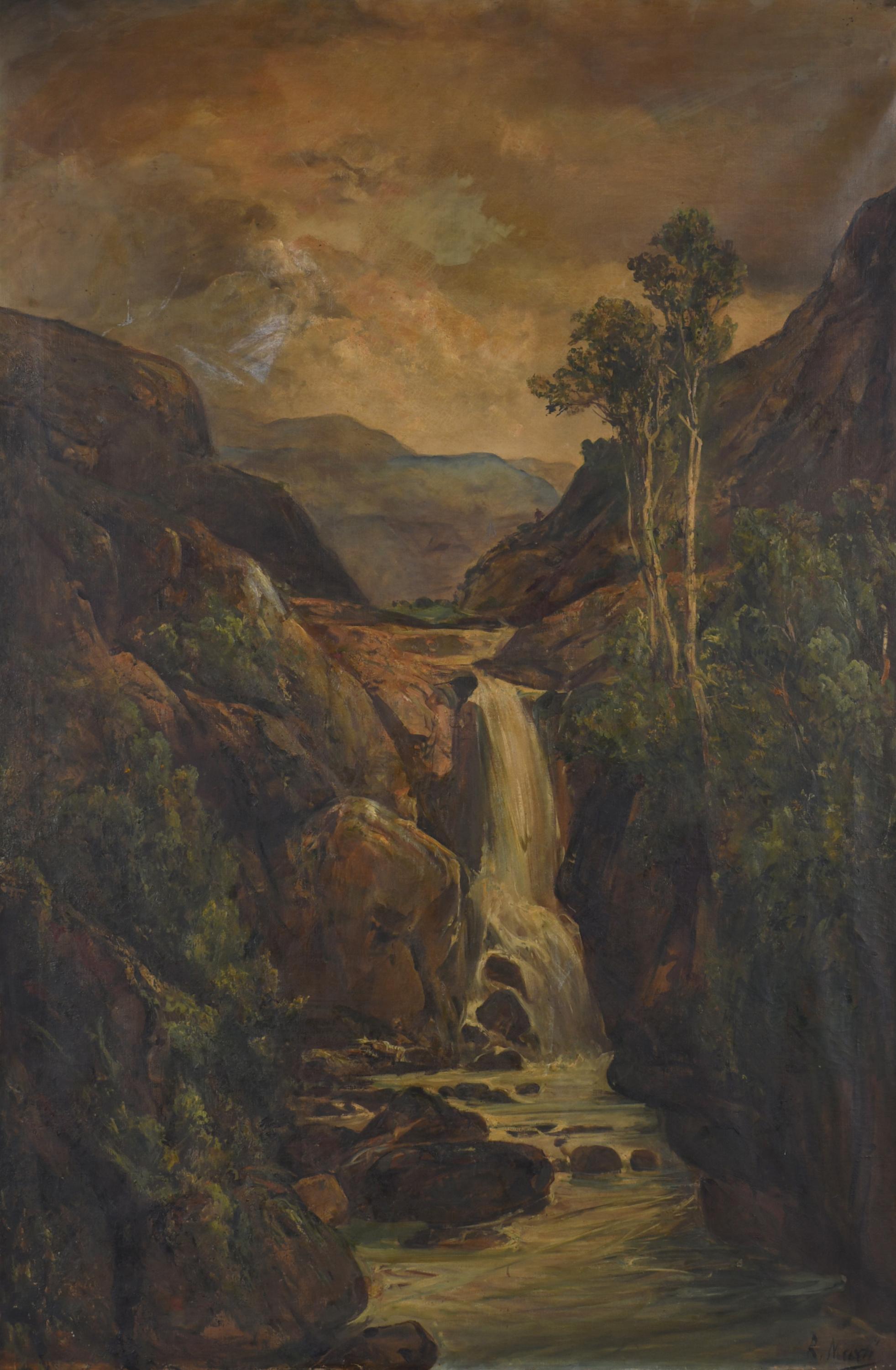 RICARDO MARTÍ AGUILÓ (1868-1936). "Paisaje con cascada". 