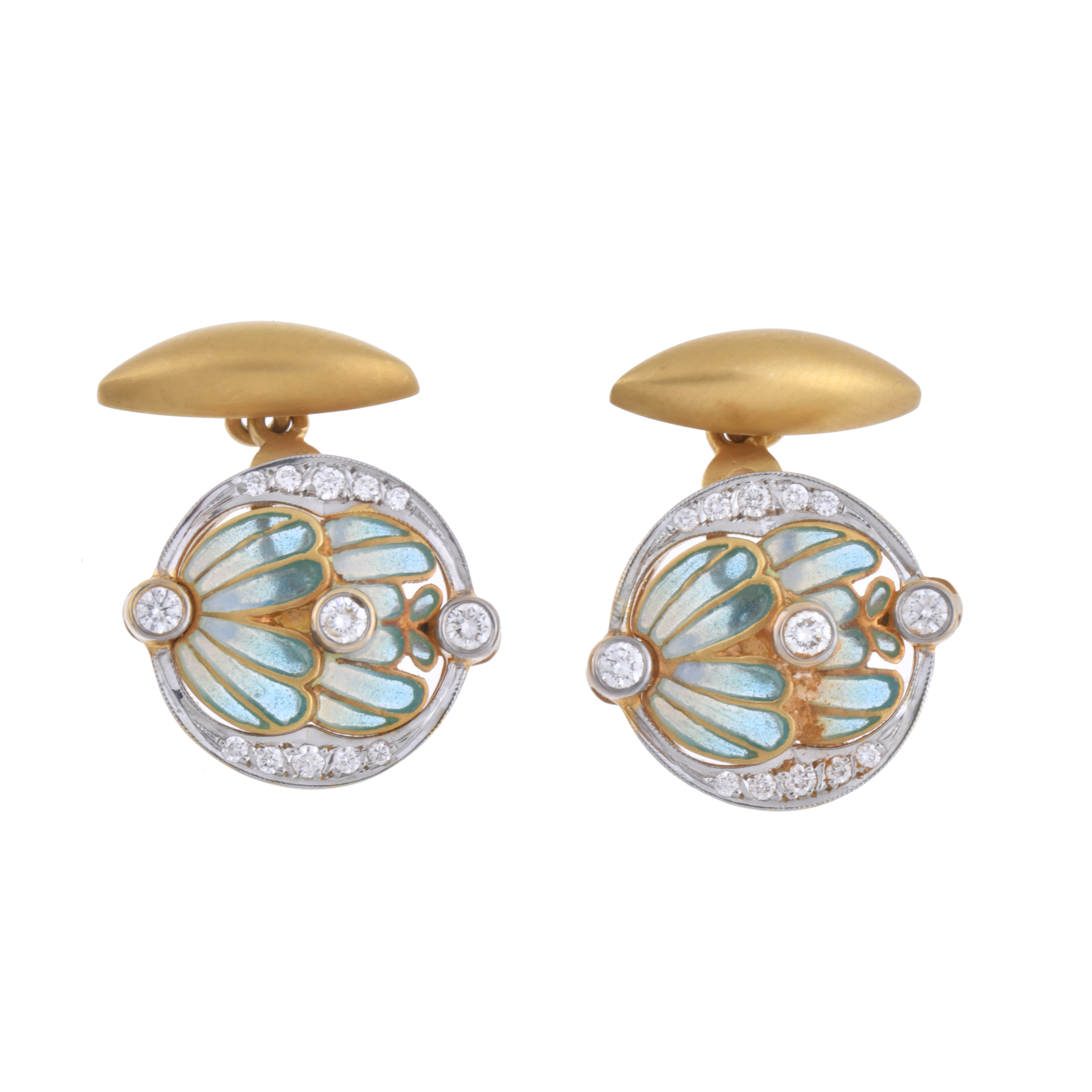 MASRIERA I CARRERAS. Glazed enamel and diamonds cufflinks.