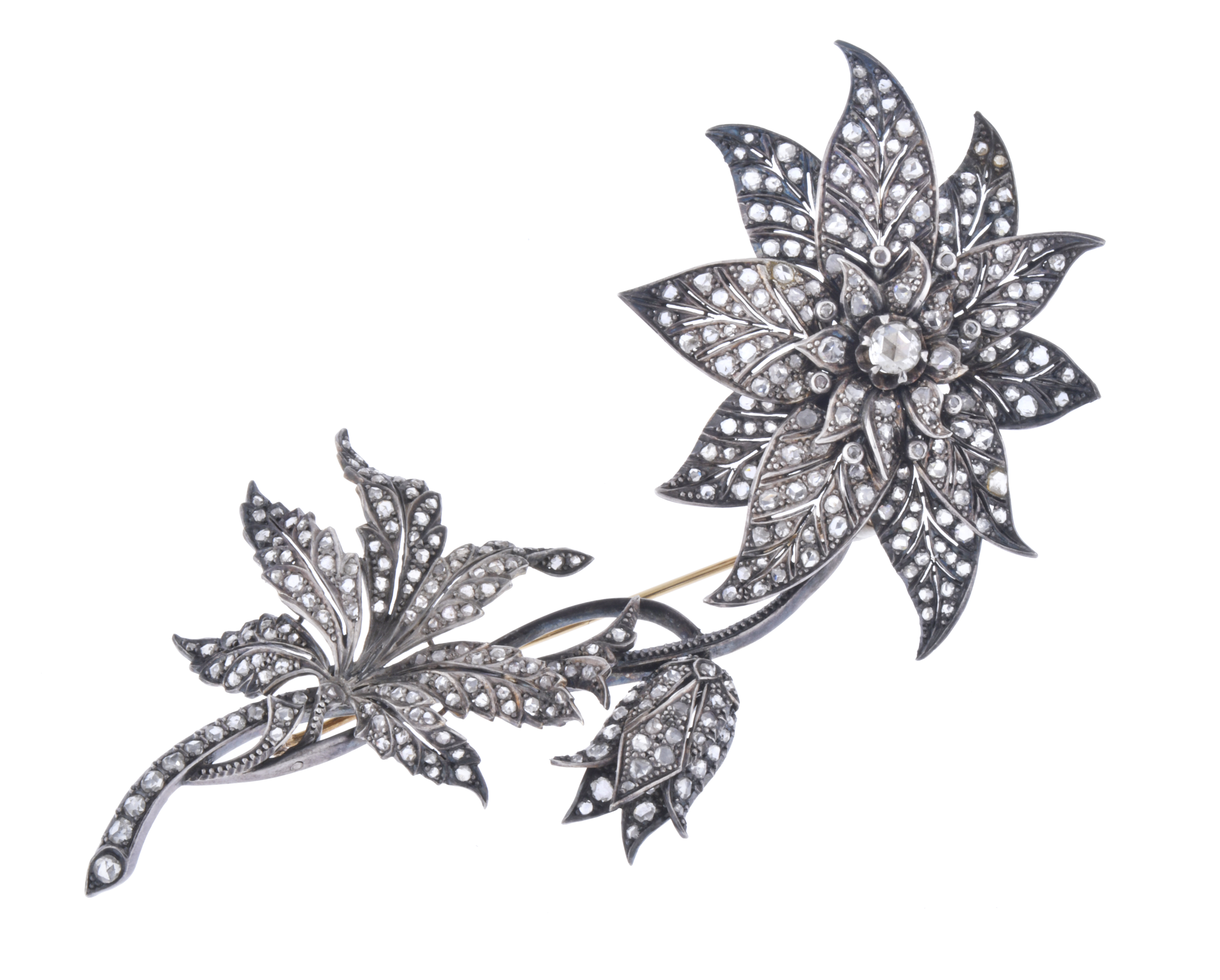 French Belle Epoque floral brooch with diamonds, late 19th 