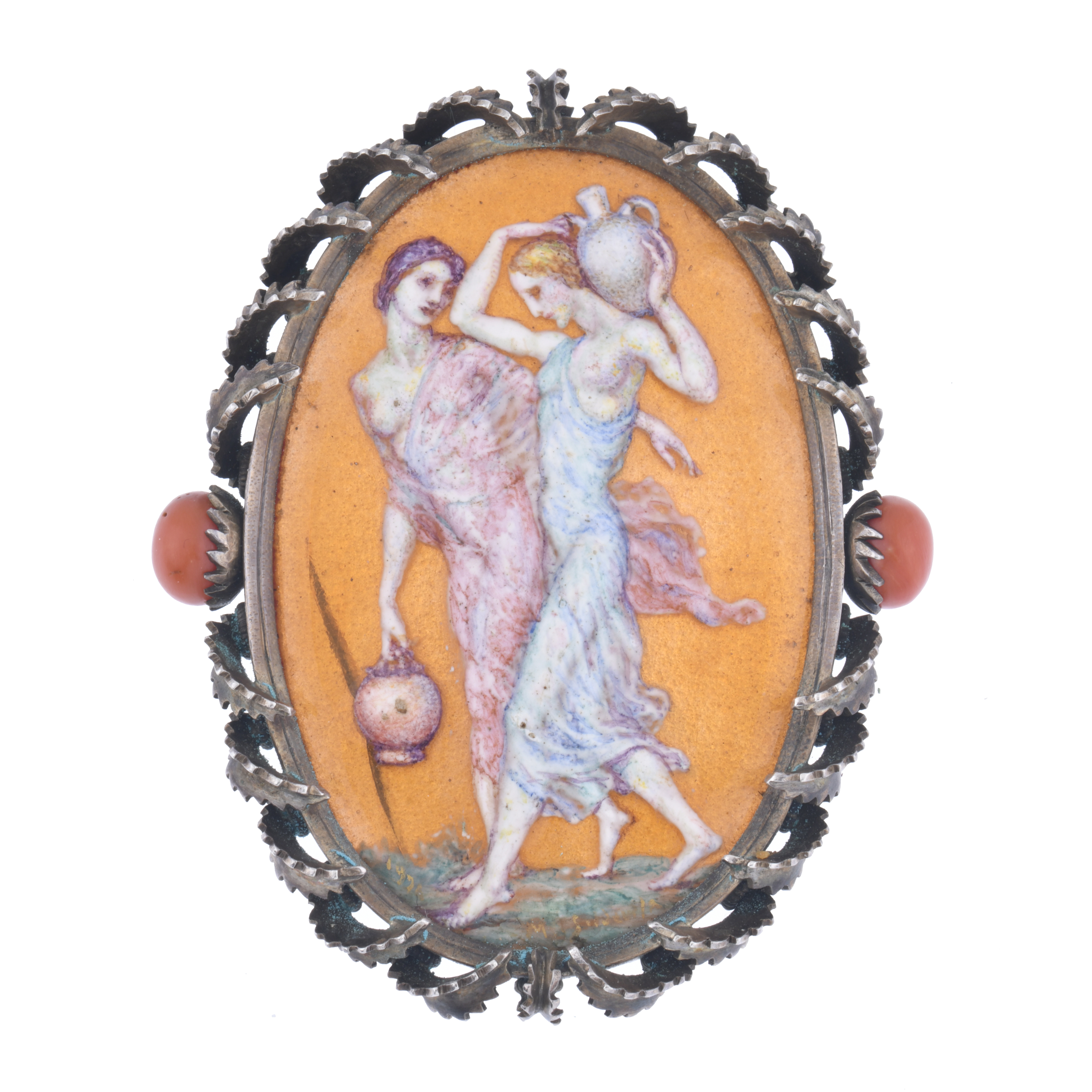 SUNYER, Noucentista brooch with enamel and coral.