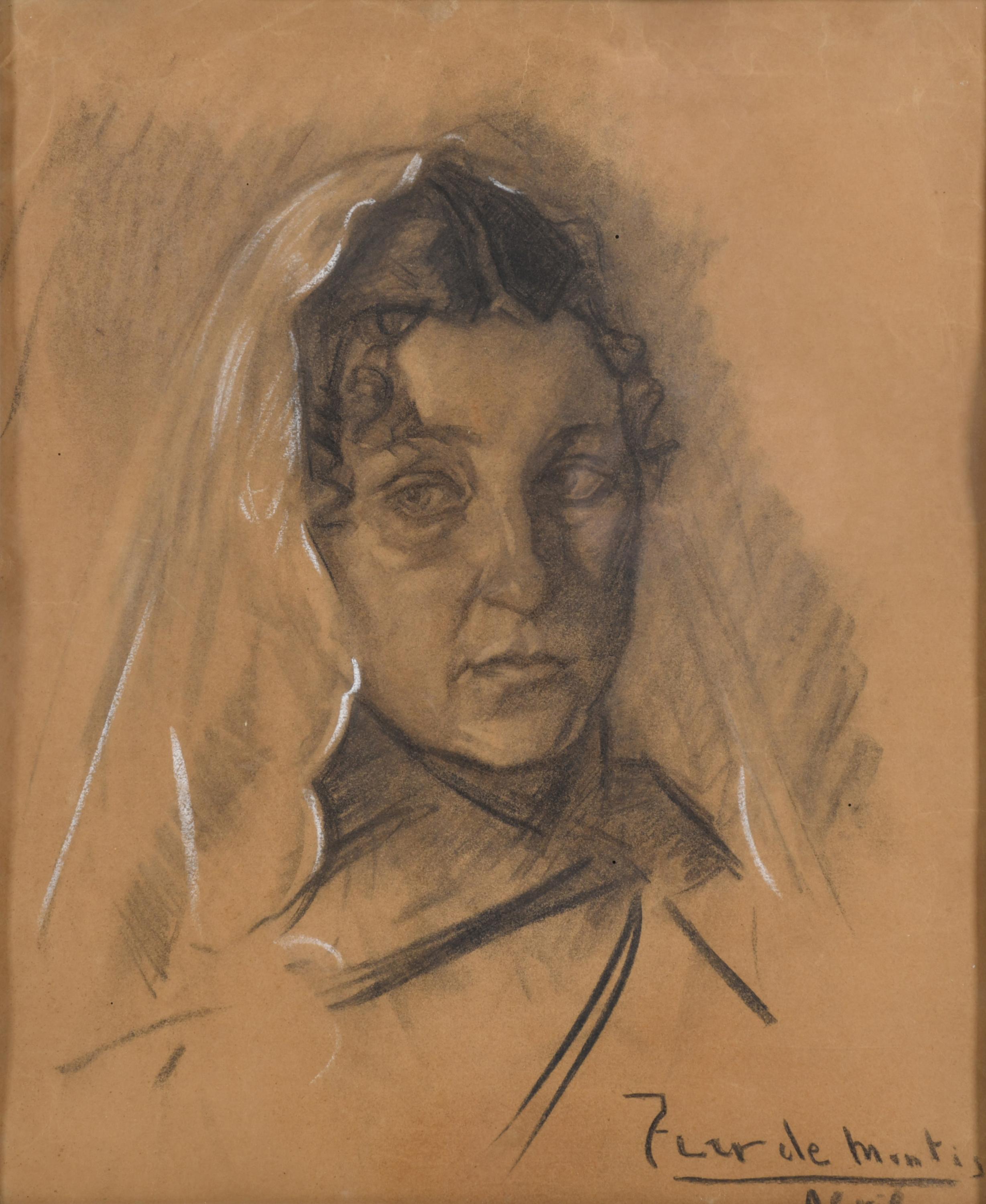 MARIANO TUR DE MONTIS (1904-1994). "Retrato mujer con manti