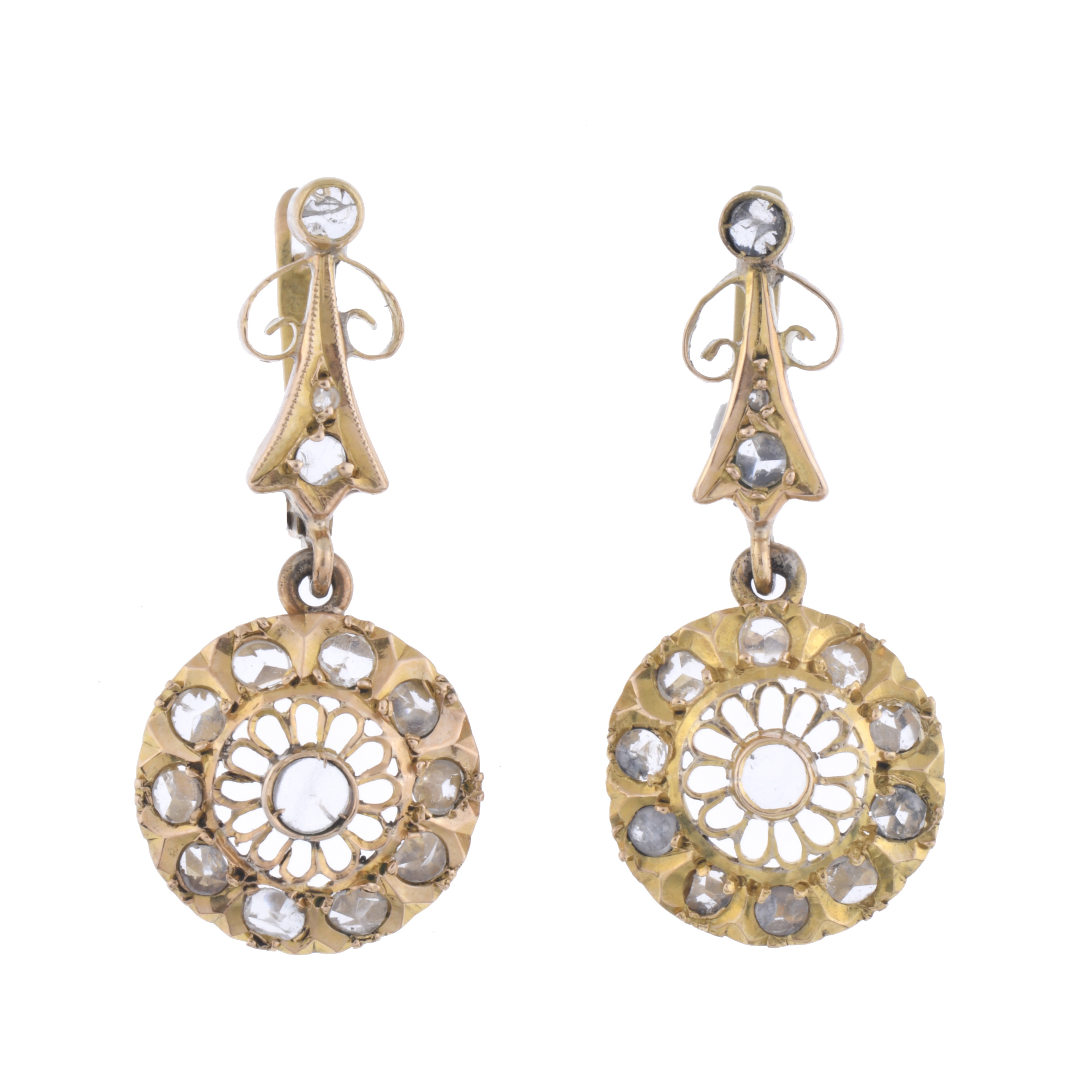 Elizabethan earrings with pendant rosette.