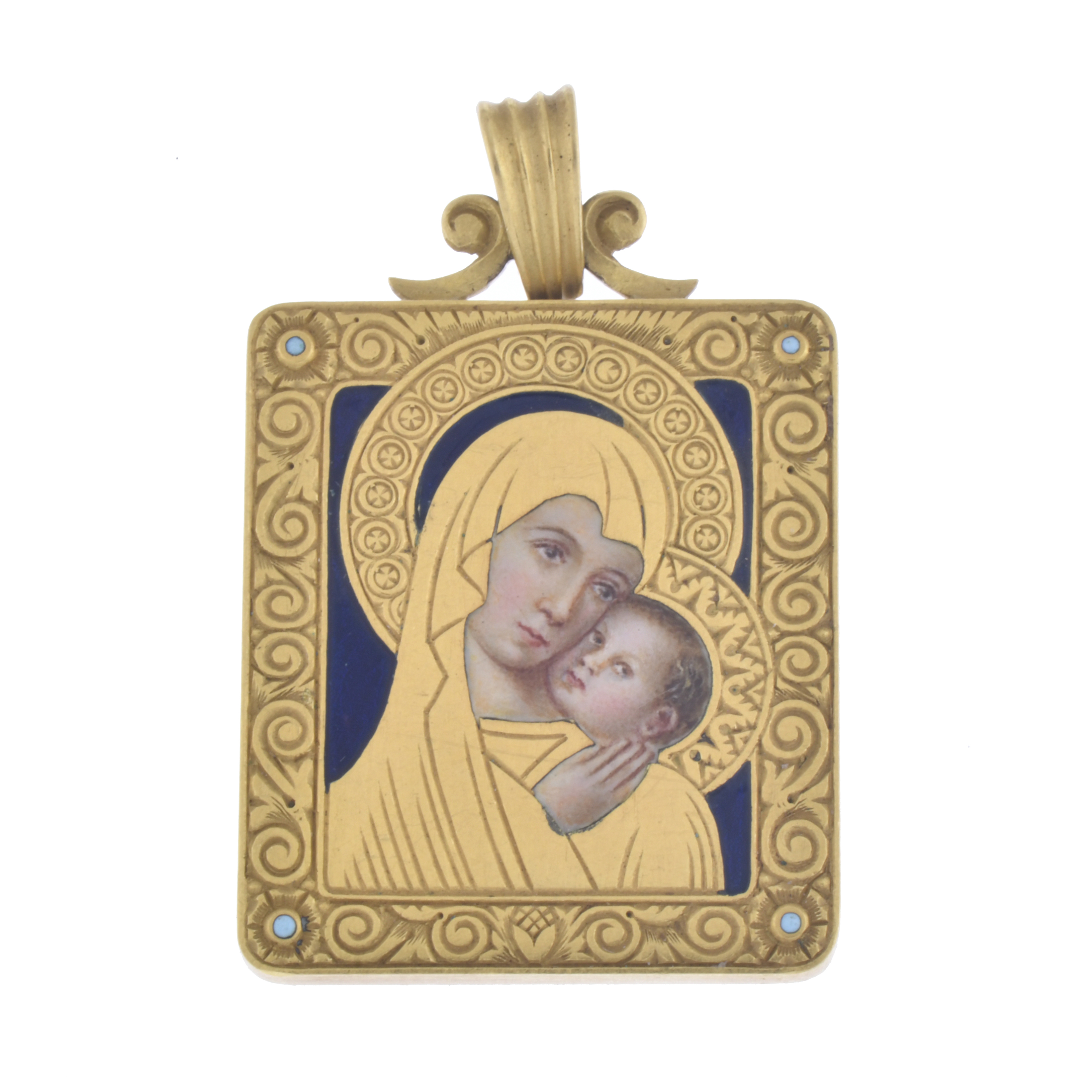 MASRIERA I CARRERAS. Enamel pendant with Madonna and Child.