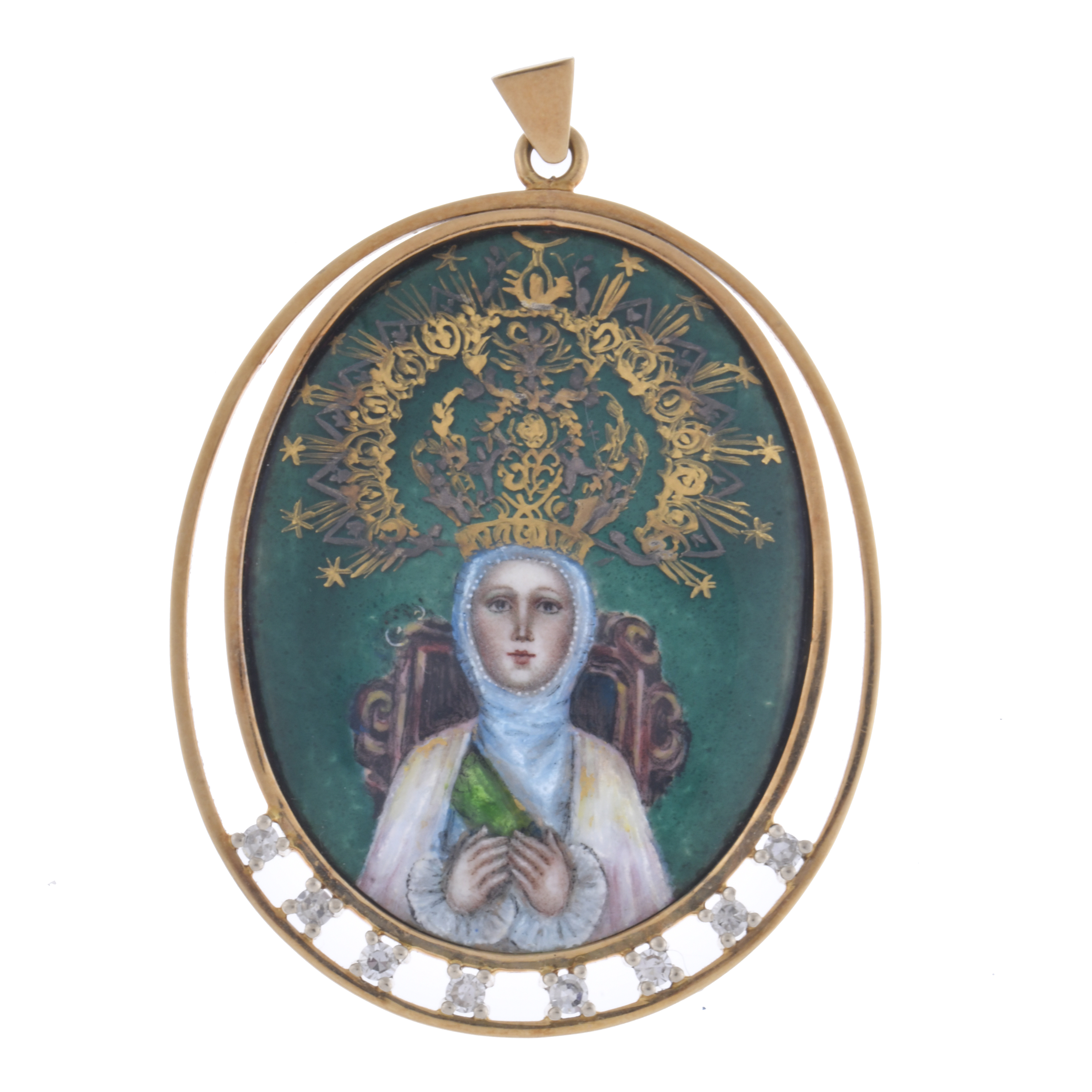 Pendant with the image of Madonna in enamel.