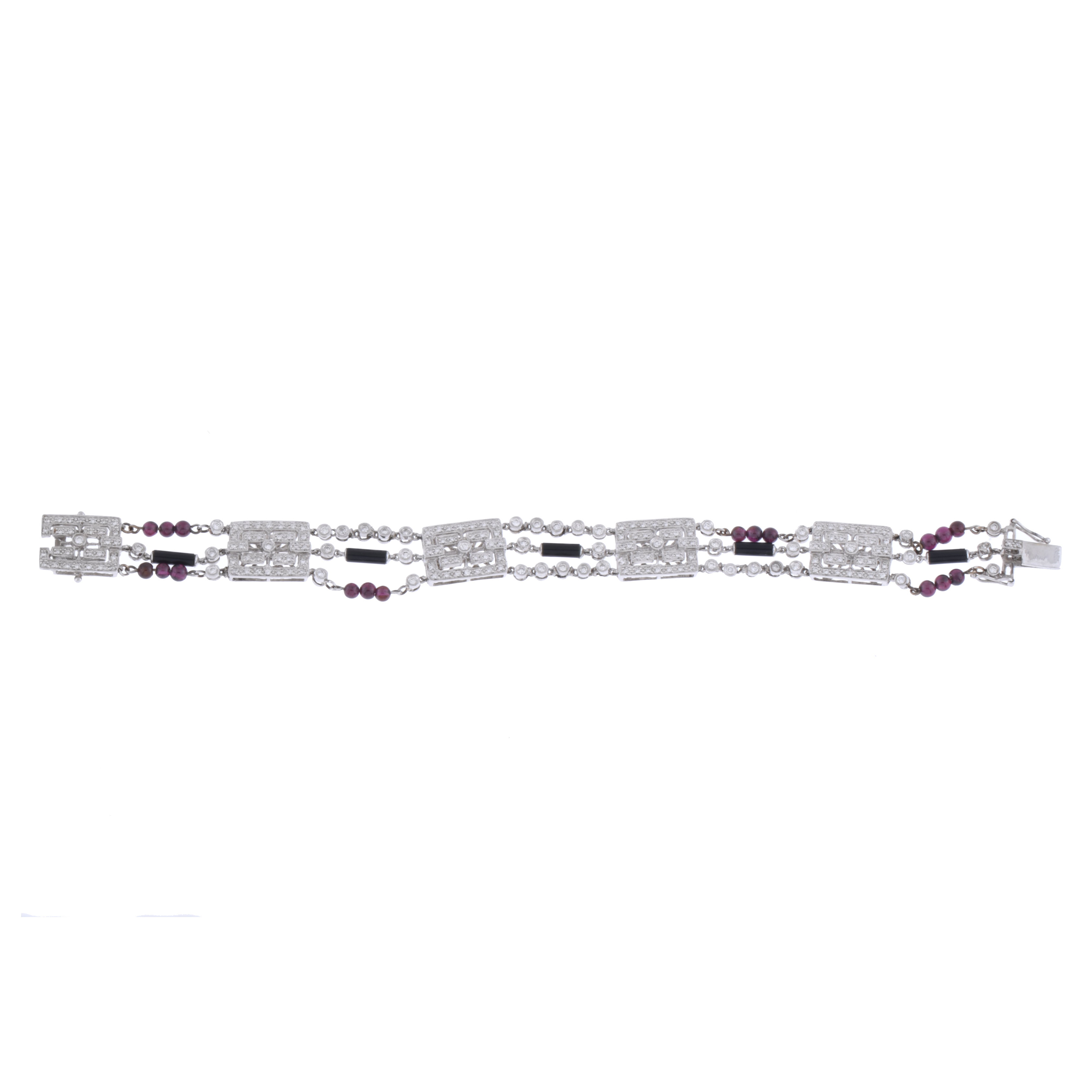 Diamonds, garnets and onyx bracelet.