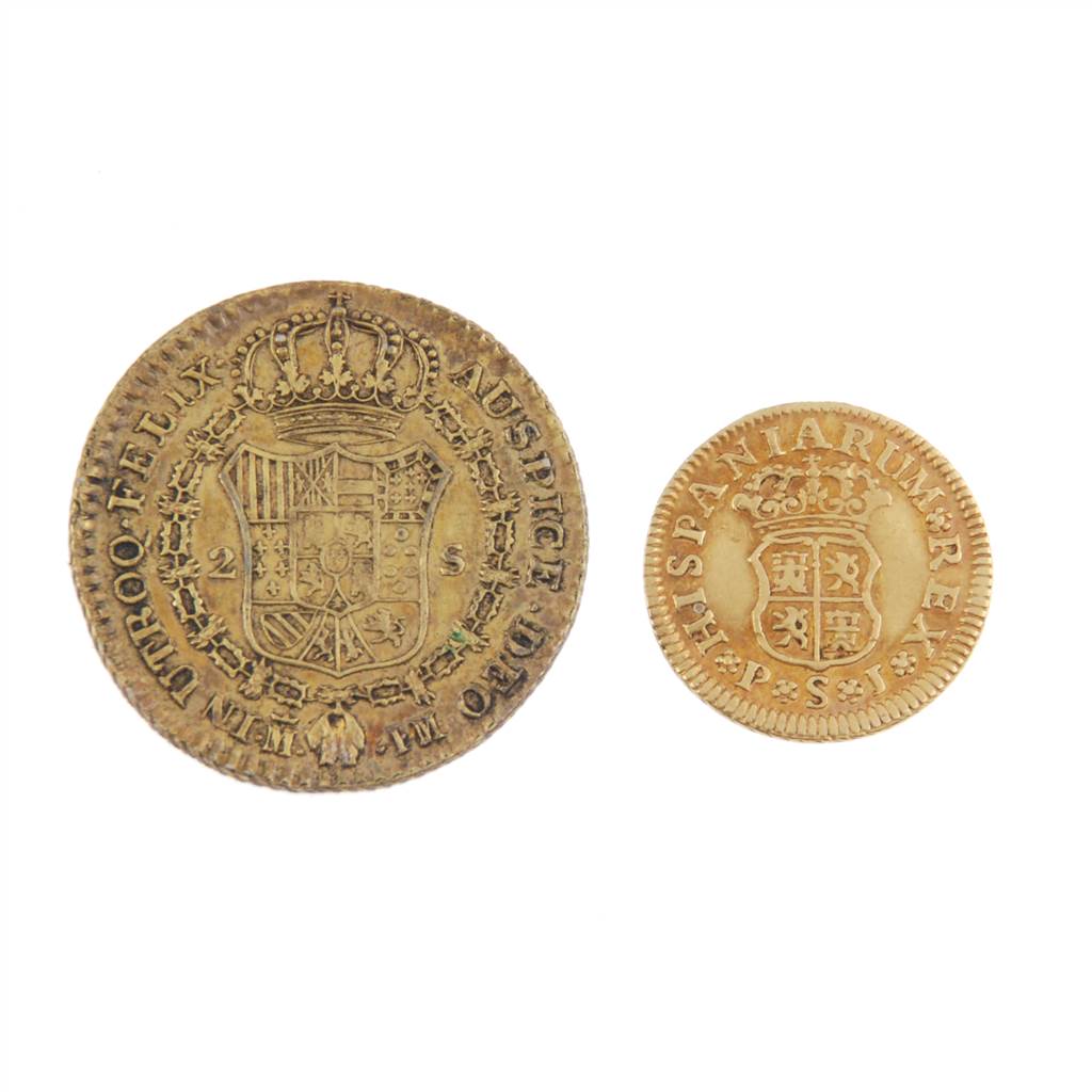 DOS MONEDAS ESPAÑOLAS EN ORO DE CARLOS IV Y FELIPE V