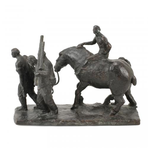 MIGUEL OSLÉ I SÁENZ (BARCELONA, 1879-1959)"Trabajadores".Bronce