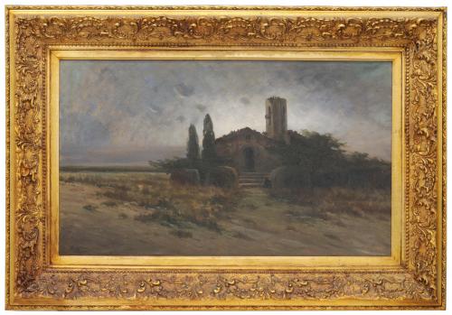 MANUEL URGELLÈS I TRIAS (1866-1939) Paisaje con ermita.