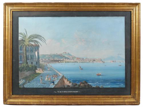 GIUSEPPE GUSTAVO SCOPPA (1856-1940)"Veduta di Napoli da Posillipo"Gouache sobre papel