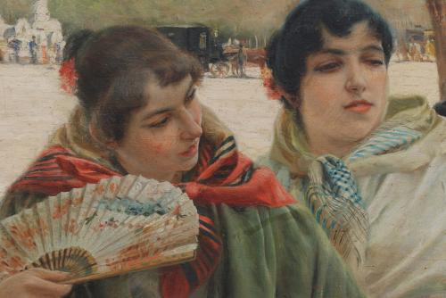 JOAN LLAVERIAS LABRO (1865-1938), De verbena., Óleo sobre t