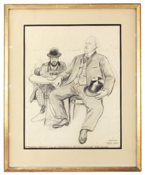 RICARD OPISSO (1880-1966)"Toulouse Loutrec con el empresario del Moulin Rouge José Oller"Dibujo a lápiz sobre papel.