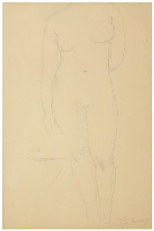 OLGA SACHAROFF (1889-1967), Desnudo, Dibujo a lápiz sobre p