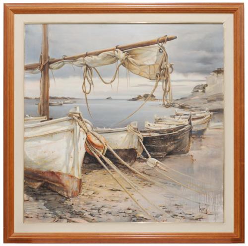 JAUME LAPORTA (1940) Barcas en la playa.