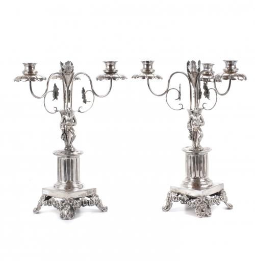 TWO SILVER CANDLESTICKS, BARCELONA, FIRST HALF OF THE 19TH CENTURY.