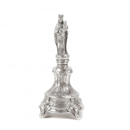 "VIRGEN CON EL NIÑO", FIGURA EN PLATA ESPAÑOLA, MED. SIGLO XX.