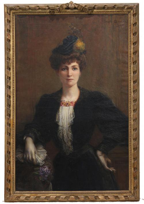 ANGELO GARINO (1860-1945). "RETRATO DAMA CON SOMBRERO".