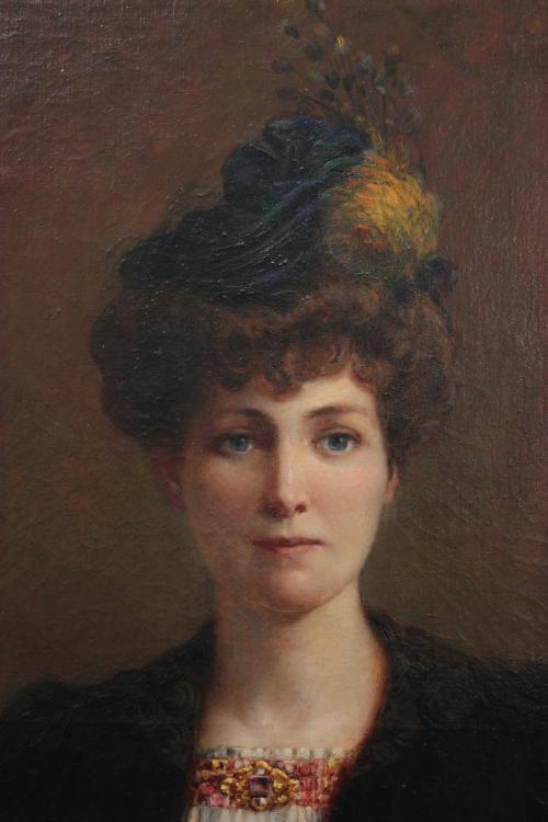 ANGELO GARINO (1860-1945). "RETRATO DAMA CON SOMBRERO".