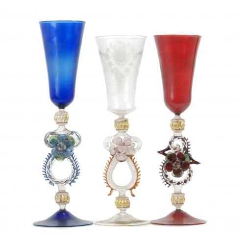 MURANO. TRES COPAS VENECIANAS, PRIMERA MITAD SIGLO XX