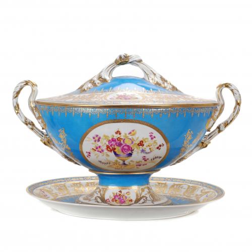 LARGE FRENCH SÈVRES SOUP TUREEN & TRAY, CIRCA SECOND QUARTER C20th.