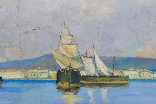 RAFAEL HERNANDEZ LOPEZ (1854-1917), Puerto de Málaga., Óleo