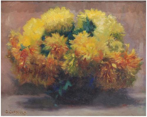 GENIS CAPDEVILA PUIG (1860-1932)., "Flores"., Óleo sobre ta