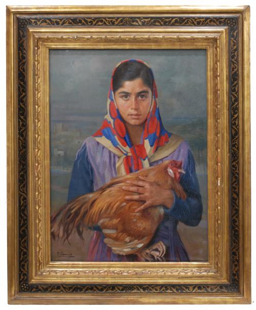 PEDRO GARCÍA CAMIO (1897-1963). "JOVEN CON GALLINA".