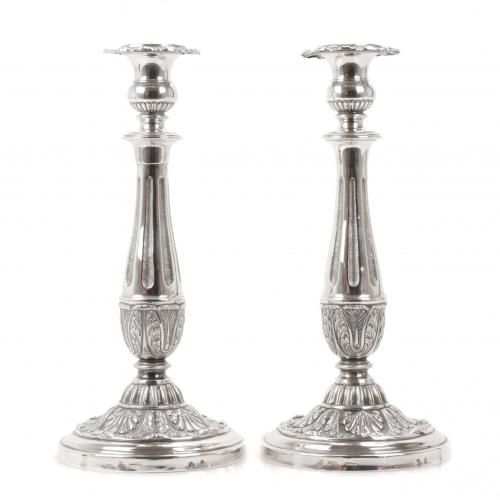 PAIR OF SILVER CANDLESTICKS, BARCELONA. FIRST HALF C19th 