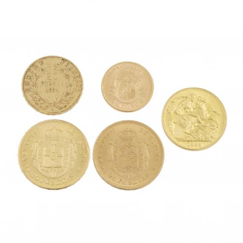 CINCO MONEDAS EN ORO.