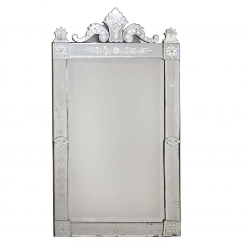 Mirror frame decorated with acid etching. 141 x 76,5 x 3 cm.