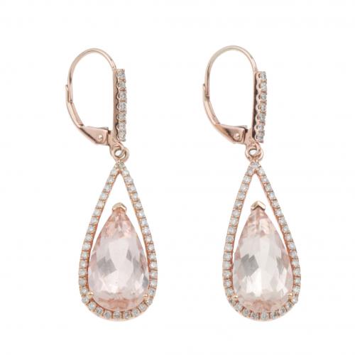 PENDIENTES LARGOS CON MORGANITA Y DIAMANTES.