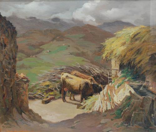 DARIUS VILAS (1880-1950). "PAISAJE RURAL CON VACAS".