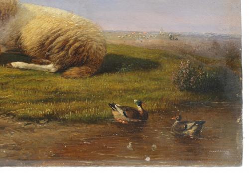 FRANÇOIS VANDEVERDONCK (1848-1875)., "Paisaje con ovejas".