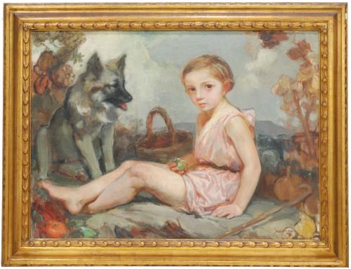 JUAN BAUTISTA PORCAR RIPOLLÉS (1888-1974). "Niña con perro".