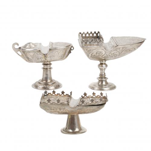 THREE SPANISH SILVER INCIENSE BURNER, 18TH CENTURY.