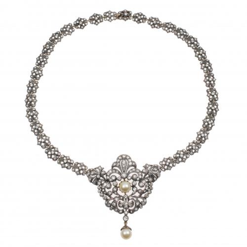 COLLAR DE PERLAS Y DIAMANTES, HACIA 1920.